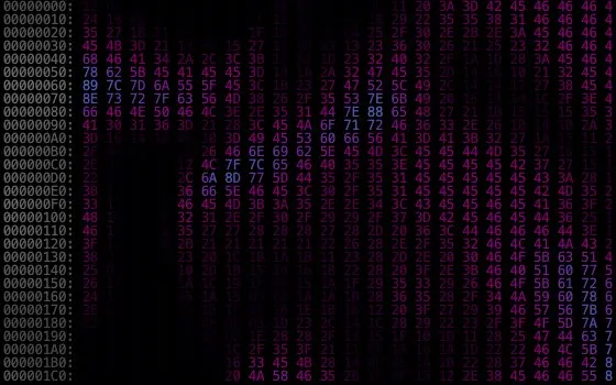 The Flow shader rendered as a neon hex dump