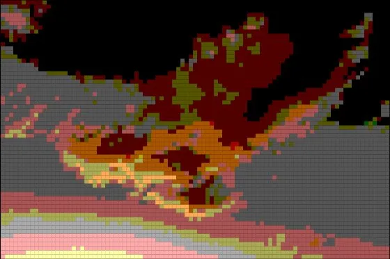 A landscape with a reduced palette and no dithering