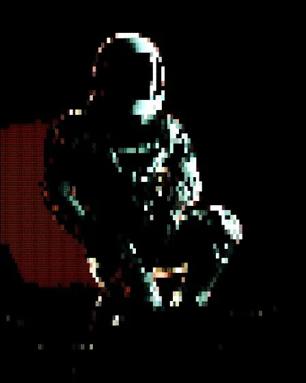 The same photo with the Blocks character set