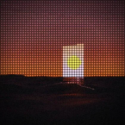 The Red Sun recipe: A fine diamond texture over the whole photo, the sky pushed to red and gold, with grain and a vignette like an old print.