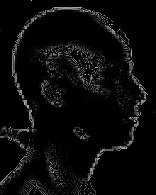 Chrome Head converted to Contour style ASCII art