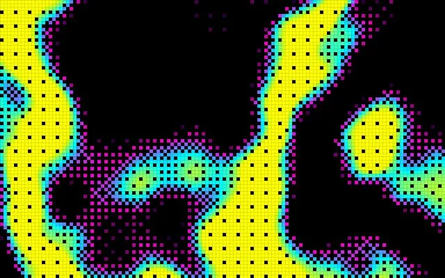 An animated shader rendered in the Dither style