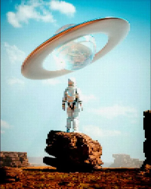 Ring Planet converted to Half Blocks style ASCII art