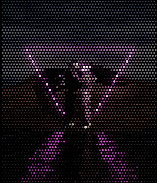 Neon Triangle converted to Hexagons style ASCII art