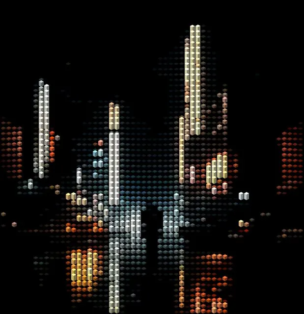 Neon Street converted to Voxel style ASCII art
