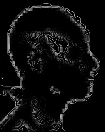 Chrome Head converted to Contour style ASCII art
