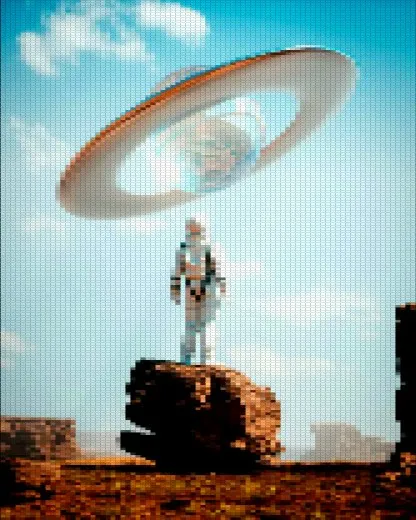 Ring Planet converted to Half Blocks style ASCII art